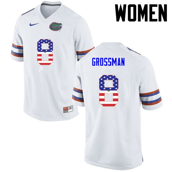 Florida Gators Women #8 Rex Grossman College Football Jersey USA Flag Fashion White